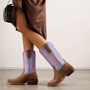 Ariat Futurity Dash Western Cowboy Boots Brown Pink Turquoise Iridescent Sz 10B